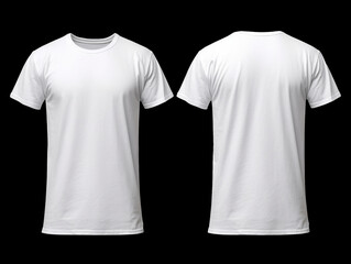 White t shirt front and back view, isolated on plain background. Ready for your mock up design template. Generative AI