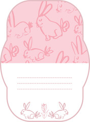 Digital png illustration of pink and white tag with bunnies on transparent background