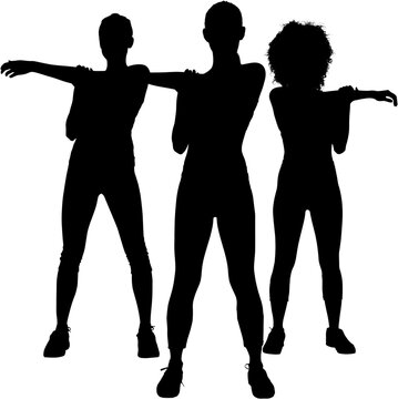 Digital png silhouette image of women stretching on transparent background