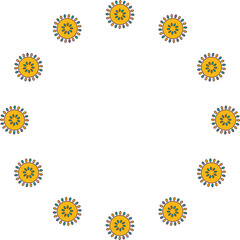 Digital png illustration of yellow shapes in circle on transparent background