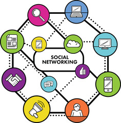 Digital png illustration of social networking with icons on transparent background