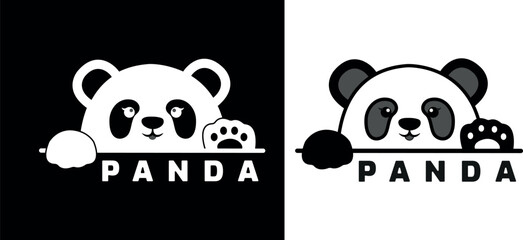 Panda paws up over the wall. Cute Panda looking up. Panda vector.