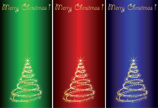Abstract golden christmas tree on color  background.
