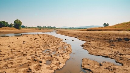 Lake and river drying up in the summer, the water problem, and drought are all effects of climate change. GENERATE AI