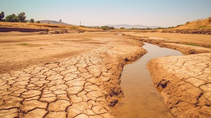 Lake and river drying up in the summer, the water problem, and drought are all effects of climate change. GENERATE AI - obrazy, fototapety, plakaty