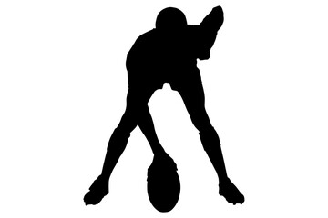 Digital png silhouette image of male rugby player on transparent background