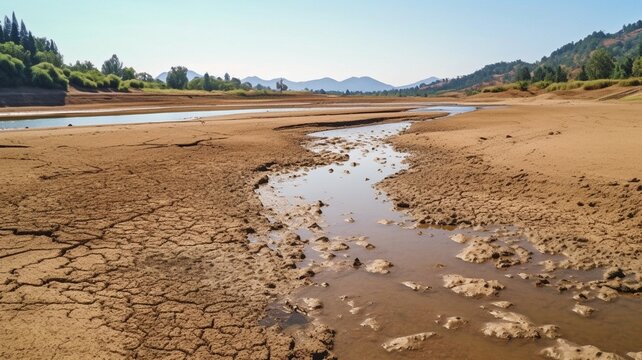 Lake and river drying up in the summer, the water problem, and drought are all effects of climate change. GENERATE AI