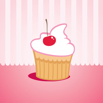 Cake with cherries on a pink background