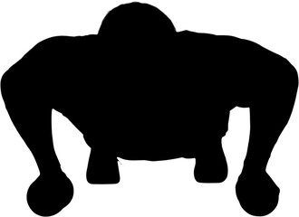 Digital png silhouette image of man doing push-ups on transparent background