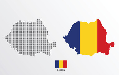 Set of political maps of Romania with regions isolated and flag on white background