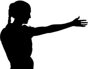 Digital png silhouette image of woman stretching on transparent background