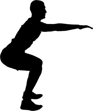 Digital png silhouette image of man doing squats on transparent background