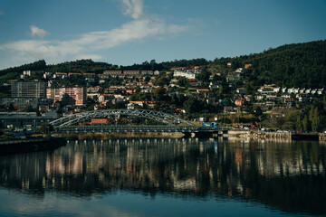 Fototapeta na wymiar Pontevedra, Galicia. Spain. February 2023 Pontevedra city view, Lerez River and Currents Bridge