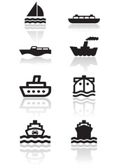Vector set of different boat illustrations or symbols. All vector objects are isolated. Colors and transparent background color are easy to adjust. - obrazy, fototapety, plakaty
