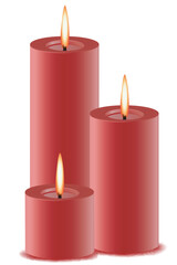 illustration of set of burning candles on isolated background