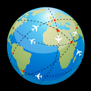 illustration of globe showing air route