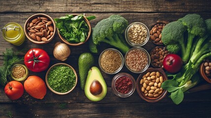Healthy meal options on a rustic wooden background. GENERATE AI