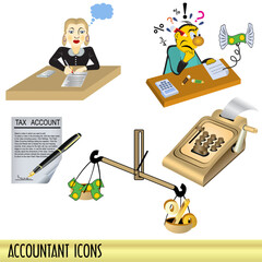 Illustration of accountant clip art icons isolated on white background