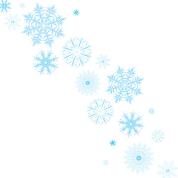 Dark blue snowflakes of the different form on white background