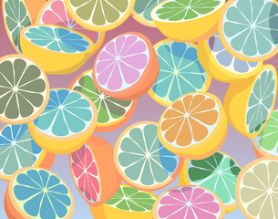 Editable vector colorful illustration of falling sliced citrus fruit