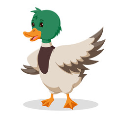 Cute duck cartoon Waving hand. Happy duck cartoon standing. Vector illustration