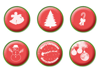Set of various red Christmas buttons, vector illustration