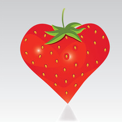 Strawberry with shape like heart. Fun icon. Isolated on white background.