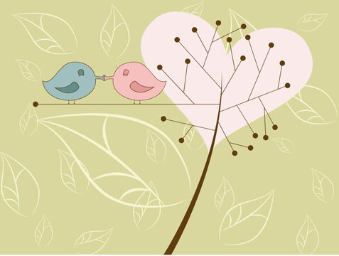 Vector picture of kissing birds