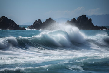 Fototapeta premium waves crashing on rocks