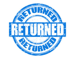 Blue grunge rubber office stamp with the word returned
