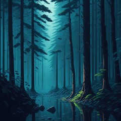 Night in mystical forest Generated AI image  