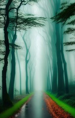 Foggy forest in the morning Generated AI image