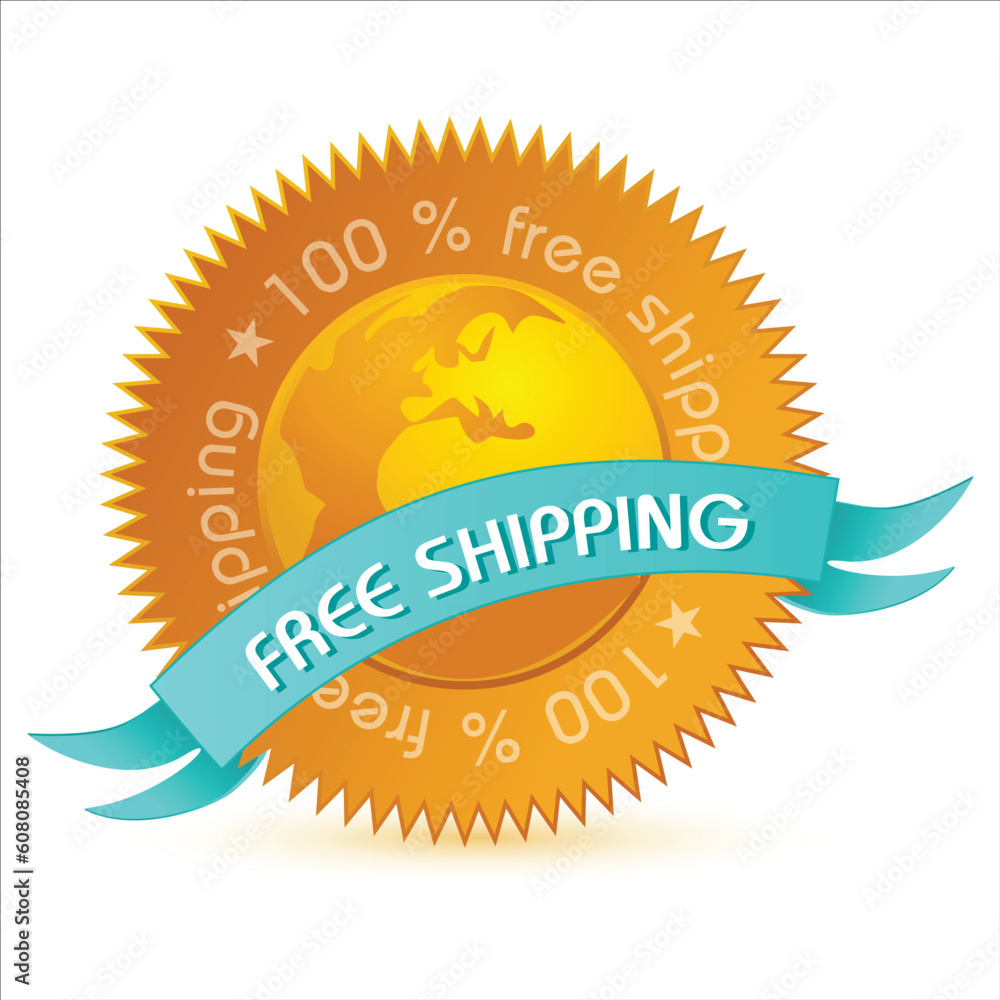 Sticker illustration of free shipping tag on white background