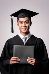 Portrait student graduation holding certificate isolated on white AI Generative