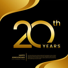 20th year anniversary logo design with gold color, logo vector template