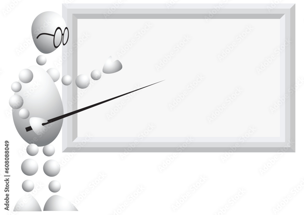 Poster man as teacher with glasses and pointer. abstract 3d-human series from balls. variant of white isola