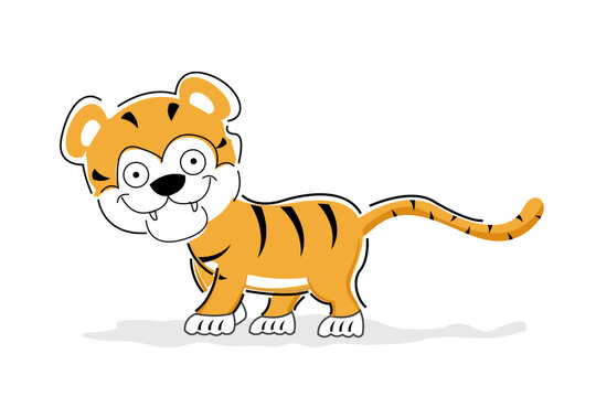 illustration of cheerful  tiger on isolated background