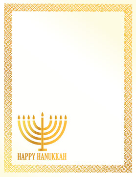 Detail illustration of a golden happy hanukkah card