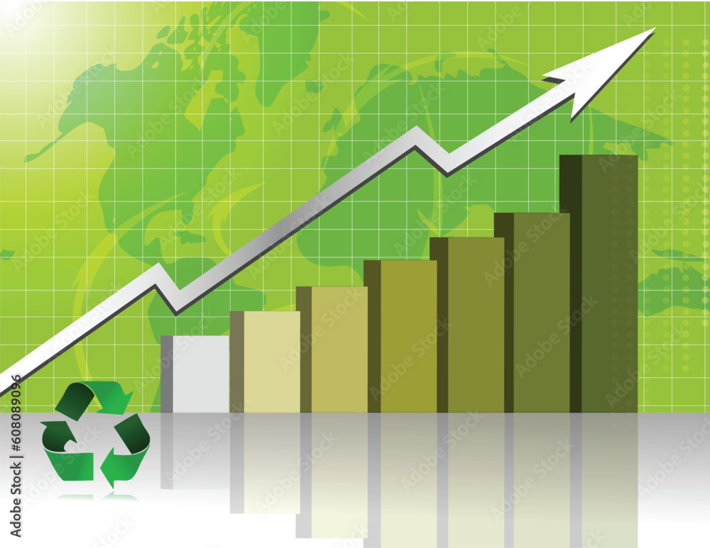 Poster green business graph with world background. vector file also available / green business success - gr