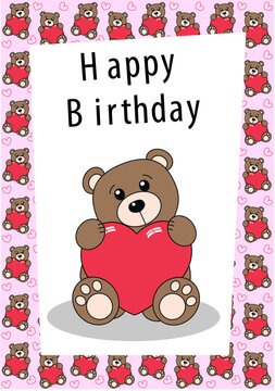happy birthday card with a cute brown bear