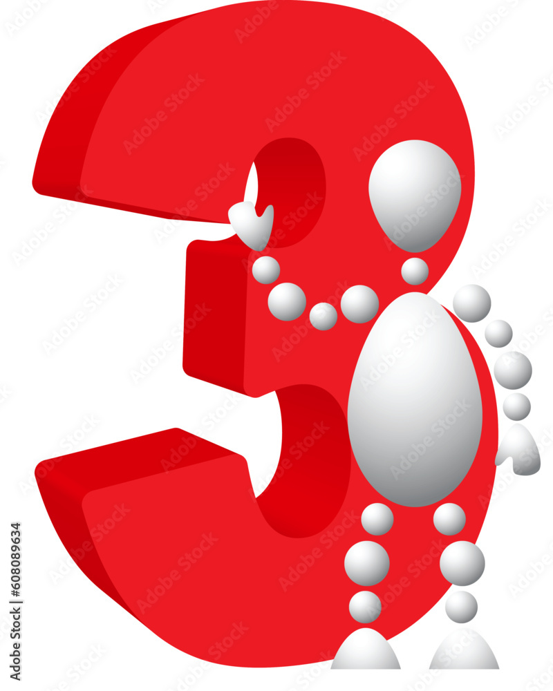 Aufkleber man with red symbol of 3. abstract 3d-human series from balls. variant of white isolated on white ba