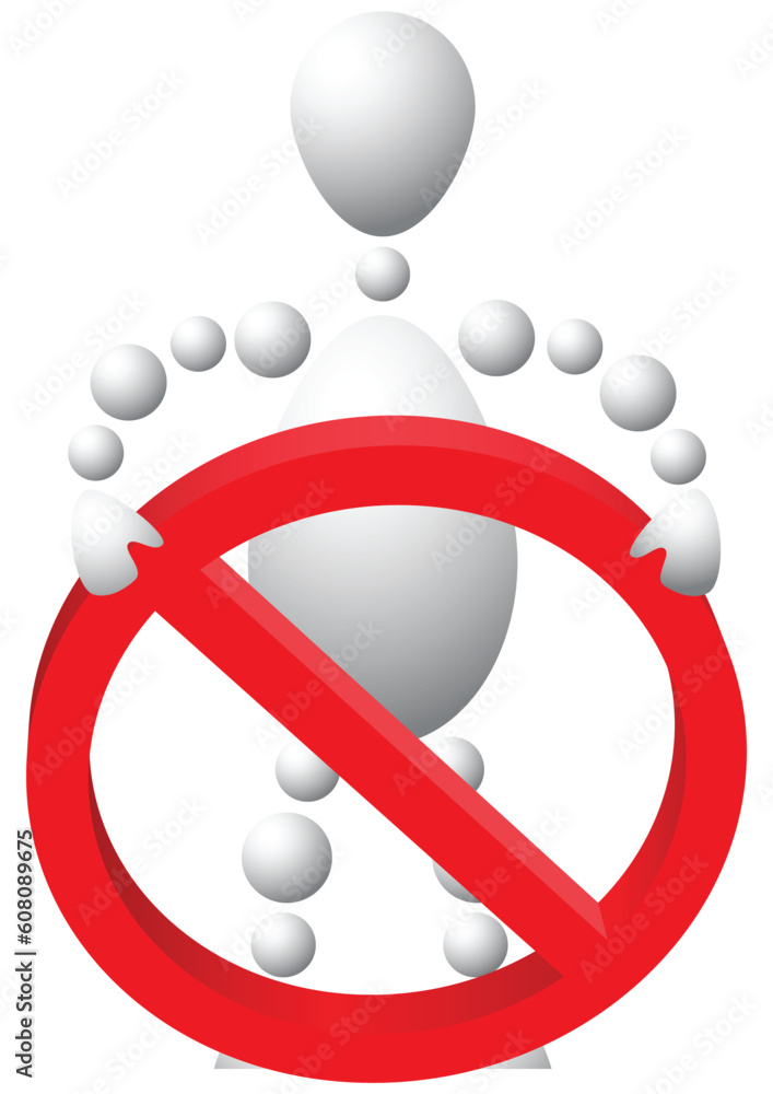 Poster man with forbidden sign. abstract 3d-human series from balls. variant of white isolated on white bac
