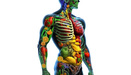 Fresh food in human body isolated on Transparent background, Nutrition for human , Generative Ai
