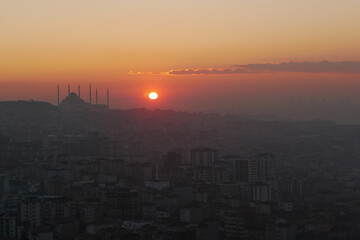  high angle view of Camlica Mosque during sunset 
