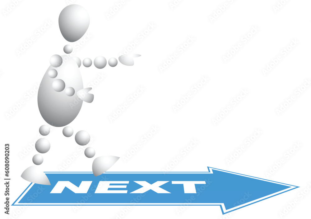 Aufkleber man goes to the next step. abstract 3d-human series from balls. variant of white isolated on white b