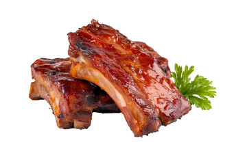Delicious barbecued spare ribs. Tasty bbq meat, isolated on Transparent background, generate ai