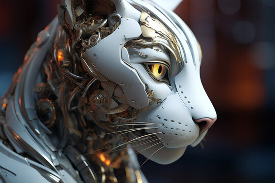 Robotic cat. Mix between cat and machine, robotic cat of the future.