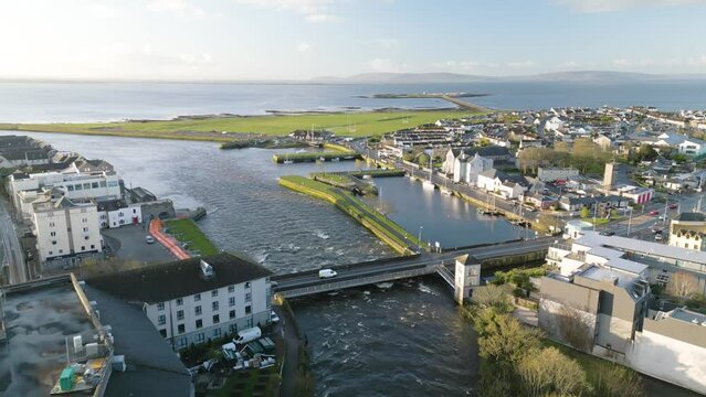 Amazing Aerial View of River Corrib Flowing into Galway Bay in Ireland