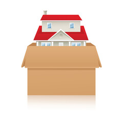 illustration of home inside box on white background