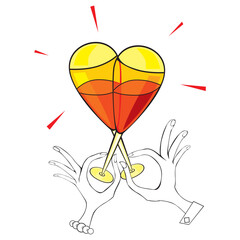 fully editable vector illustration of two champagne glasses composing a heart shape